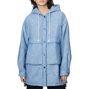 Bernie Bernardo Out And About Hooded Cotton Denim Jacket size S Oversized Blue